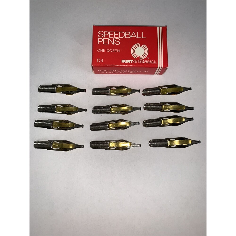 Vintage HUNT SPEEDBALL PENS D-4 Oval Easy To Use Calligraphy Pen Nibs (12)